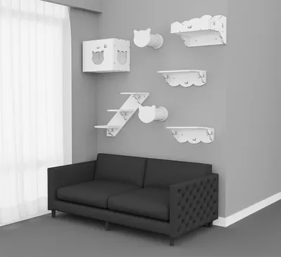 Produktbild von CatS Design Katzen Kletterwand Set xxl große Katzen stabil 7 Teilig Wandkratzbaum K3