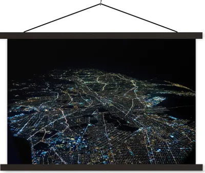Produktbild von MuchoWow® Textilposter New York - Nacht - Karte 90x60 cm mit schwarzem Rahmen - Aufhängungssatz