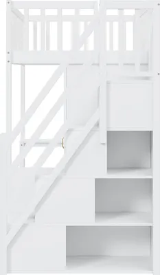 Produktbild von Merax Etagenbett 90x200cm mit Kleiderschrank, Hochbett mit Schreibtisch und Regal, Kinderbett mit Stauraumtreppe und Rausfallschutz, Holz Stockbett