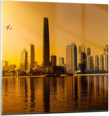 Produktbild von Bilder auf glas - Stadt â € <Agglomeration Fluss Flugzeug - 30x30cm - Glasbilder - Wandbilder - Kunstdruck - Wanddekoration aus Glas - Glas Bilder - Wandbild auf Glas - GAC30x30-2726