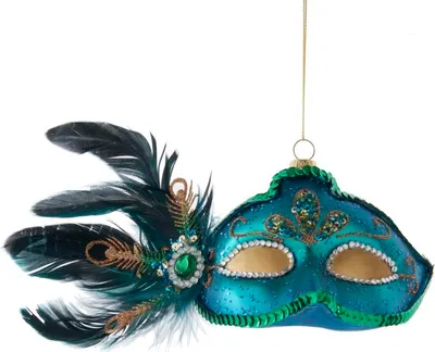 Produktbild von Dekoratives Glas-Weihnachtsornament mit Maskenmotiv, 8 cm für den Weihnachtsbaum