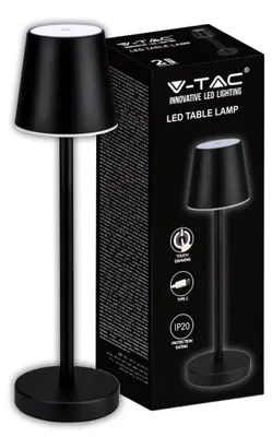 Immagine prodotto di V-TAC Lampada LED da Tavolo 3W ricaricabile a batteria colore nero USB C Touch Dimmerabile 3000K luce tavolo ristorante da interno IP20 - 10193