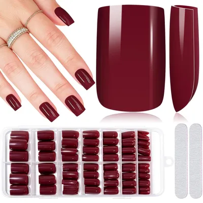 Productafbeelding van Kunstnagels, vierkant, wijnrood, 280 stuks, 14 maten, acryl, nepnagels