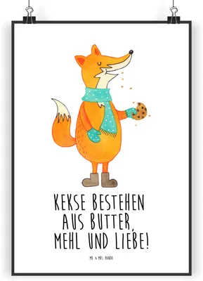 Produktbild von Mr. & Mrs. Panda Bild Fuchs Keks DIN A3 - Weiß - Geschenk, Wandbild, Weihnachten, Weihnachtszeit, Frieren, Kunstdruck, Winter, Weihnachtlich, wanddeko, Liebe, drucke