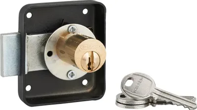 Image de Serrure de meuble en applique pour porte d'ameublement, droite, axe 35mm, 70x60mm, noir, 3 clés - THIRARD