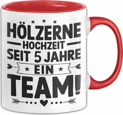Produktbild von Hölzerne Hochzeit Tasse Geschenk Ehemann Ehefrau Partner 5 Jahre Ein Team (Rot)
