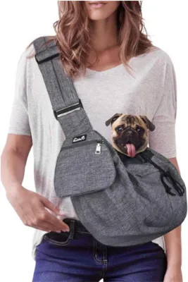 Image de Porte-bébé pour animaux de compagnie sans les mains - Sac de transport réglable & confortable pour chiots & chats avec ceinture de sécurité (Gris)