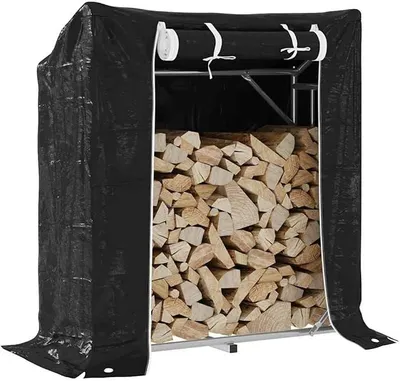 Imagen del producto de Estante para leña galvanizado de 100x40x110 cm. Incluye cubierta protectora, cierre con cremallera, diseño elevado, impermeable, ideal para leña de chimenea