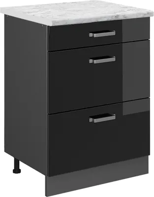Produktbild von Küchenunterschrank Vicco R-Line Schwarz Hochglanz 60 cm AP Marmor, Model 45725