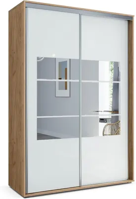 Produktbild von A2 Schlafzimmerschrank mit 2 Schiebetüren und Spiegel - Craft Gold - Weiß – 150 x 62 x 245 cm