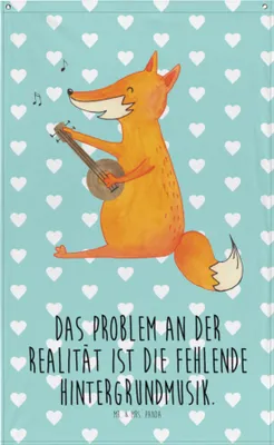Produktbild von Mr. & Mrs. Panda Wandbild Fuchs Gitarre - Türkis Pastell - Geschenk, Sänger, Optimistisch, Wandtuch, Stoff, Wandteppich, Musik, Füchse, Singen, Wandschmuck, Gobelin