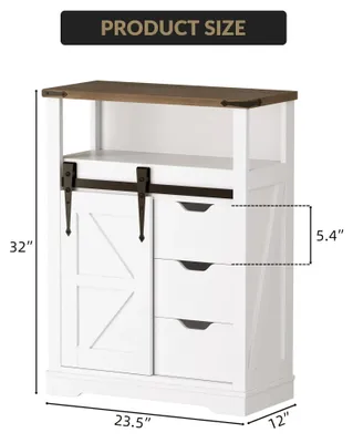 Image de Armoire blanche haute - Armoire en bois autoportante - Portes coulissantes - 3 tiroirs - Étagères réglables - Convient pour la salle de bain, le couloir, la cuisine, le salon - 60x30x80 cm