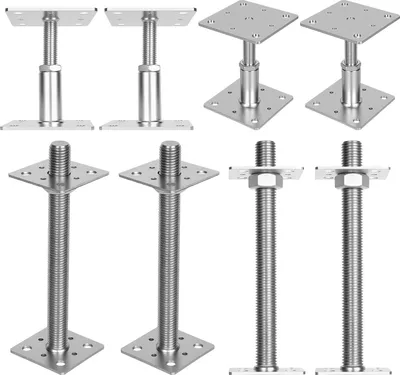 Immagine prodotto di Eikuavons, set di 4 supporti per pali, regolabili in altezza da 30 a 250 mm, in acciaio, con viti, colore argento