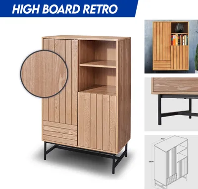Produktbild von Highboard Kommode Aufbewahrungsschrank Holz Schrank Eiche Schwarz Sideboard Neu