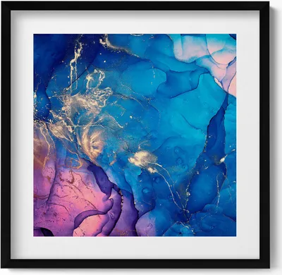 Produktbild von Abstraktes Blau mit Rosa– Wandbild mit Rahmen – Gerahmtes Bild  – Wanddekoration – 50x50 cm –  Schwarz Rahmen