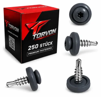 Produktbild von TORVON Selbstbohrende Blechschrauben mit EPDM Dichtscheibe Flachkopf Torx 4,8 x 19 mm RAL 7016 Anthrazitgrau 250 St.