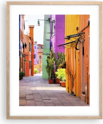 Produktbild von Gerahmtes Poster - Rahmen in heller Eiche - Sommer Straße Haus - 40x50 cm - Wand Bild - Wanddeko - Wandbilder - Wandposter - Bilderrahmen - Bilder - Kunstdruck - Wandbild - P2NPA40x50-3583