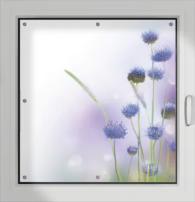 Produktbild von Wallario Lichtschutzbild, Dekorativer Sichtschutz Sonnenschutz 96 x 100 cm mit Motiv: Abstrakte lila Blume - Verdunklung ohne Bohren