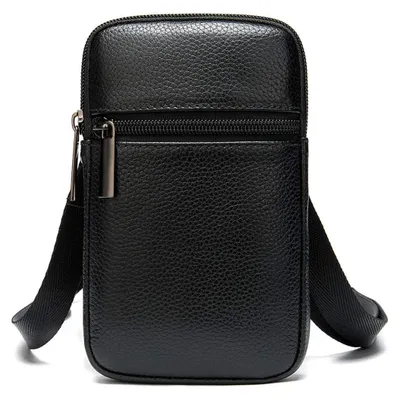 Image de Sac bandoulière en cuir pour hommes, noir - Sac à bandoulière pour téléphone