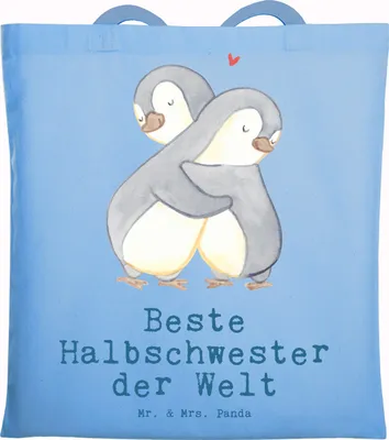 Produktbild von Mr. & Mrs. Panda Uni Tasche Pinguin Beste Halbschwester der Welt - Sky Blue - Geschenk, Tote Bag, Kinder, Einkaufstüte, Familie, Liebe, Schwestern, Geschenkidee