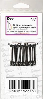 Sicherheitsnadeln 45 mm, schwarz lackiert, 20 Stück