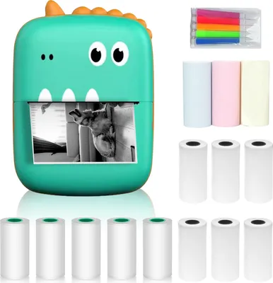 Obrázek produktu pro Mini tiskárna, termotiskárna, 200 dpi Bluetooth fototiskárna pro smartphone s 9 rolemi papíru 57 mm + 5 samolepicích rolí papíru + 5 kusů barevných fixů, kompatibilní s iOS Android