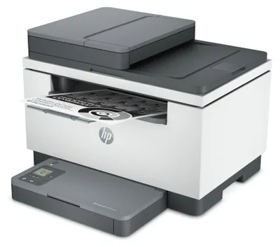 A white and gray HP LaserJet MFP M234sdw printer is shown from a slightly elevated diagonal angle.