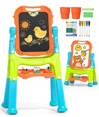 Imagen del producto de Solidchoice - Caballete infantil 4 en 1, de doble cara, con pizarra y pizarra magnética