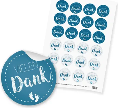 Produktbild von itenga 24x Sticker "Vielen Dank / Fußabdrücke" (Motiv 151) dunkelblau