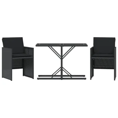 Produktbild von vidaXL 3-tlg. Bistro-Set mit Kissen Schwarz Poly Rattan
