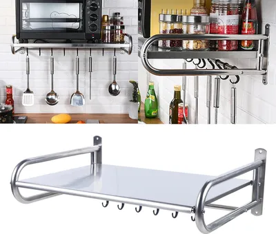 Produktbild von Mikrowellenregal - Wandmontage - Edelstahl - Tragkraft 30 kg - Maße 53×38×18 cm - Materialstärke 0,68 mm - Silber