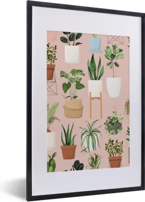 Produktbild von MuchoWow® MuchoWow® Gerahmtes Poster Pflanzen - Blumentopf - Rosa 40x60 cm - Poster mit zchwarzem Bilderrahmen - Poster in Rahmen