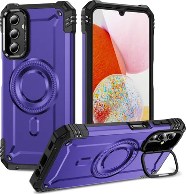 Produktbild von Magnetisch Hülle für Samsung Galaxy A14 5G/4G, Heavy Duty Militärischer Stoßfest Handyhülle Kamera-Ringständer Lila