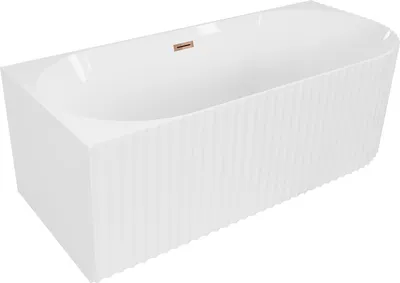 Produktbild von Mexen Gia freistehende Eckwanne geriffelt links 150 x 75 cm, weißer Glanz, Überlauf Roségold - 52701507500L-60