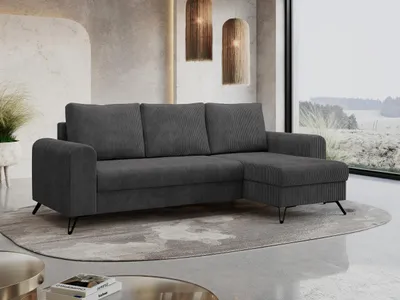 Produktbild von Ecksofa Wohnzimmer aus Cordstoff mit Schlaffunktion - HUGO-lin - Dunkelgrau