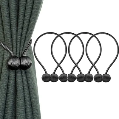 Produktbild von 4 Raffhalter mit Magneten, Klemme zum Halten Ihrer Vorhänge oder Gardinen, für Zuhause, Büro, Dekoration- Schwarz