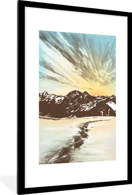 Produktbild von MuchoWow® MuchoWow® Gerahmtes Poster Berg - Strand - Meer 60x90 cm - Poster mit zchwarzem Bilderrahmen - Dekoration - Wandposter Wohnzimmer - Hochwertig