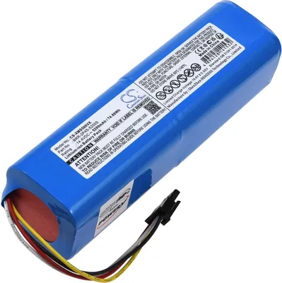 A blue lithium-ion battery pack with wires and a connector, lying on a white background.