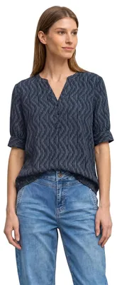 Productafbeelding van Street One korte blouse met split hals en elastische zoom, kleur: asblauw, maat: 38