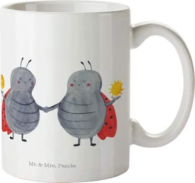 Produktbild von Mr. & Mrs. Panda Mehrwegbecher Sternzeichen Zwilling - Weiß - Geschenk, Plastikbecher, Glückskäfer, Campingbecher, Pott, Geburtstag Mai, Marienkäfer, Zwillinge, Haferl