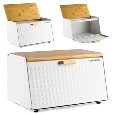 Produktbild von Topfann Brotkästen Brotkorb Brotbox Bambus Groß Brotbehälter Brotdose Weiß Metall