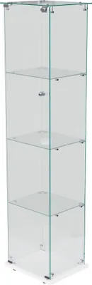 Immagine prodotto di Vetrina ProximaX a un'anta e 4 livelli, illuminazione push LED, base bianca, vetro temperato altamente trasparente, facile montaggio, presentazione elegante