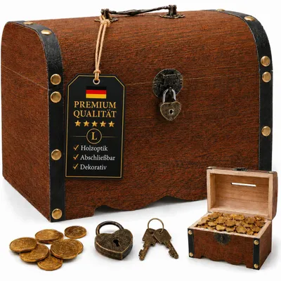 Schatztruhe aus Holz, Retro, mit Schloss, 20x14,5x15 cm