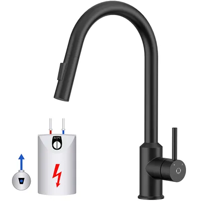 Produktbild von Ausziehbar Wasserhahn mit Brause und 360° Drehung, Cecipa Niederdruck Küchenarmatur 304 Edelstahl, Spültischarmatur für Kleinspeicher, Schwarz