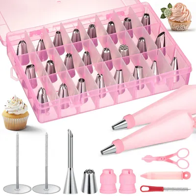 Imagen del producto de Bolsa para decorar pasteles Cozary, con 35 piezas, juego de boquillas de acero inoxidable con adaptador, 30 piezas