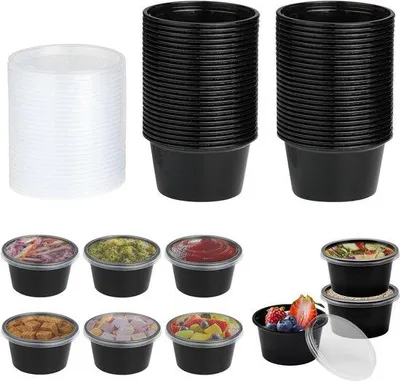Obrázek produktu pro Plastová nádoba 100 ml, 50 ks, opakovaně použitelná, vzduchotěsná, vhodná do mikrovlnné trouby
