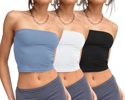 Immagine prodotto di Trendy Queen, confezione da 3 top senza spalline da donna, modello crop top (scolli basso davanti e aperto sulla schiena), colore: Ban