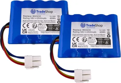 Produktbild von 2x Trade-Shop Li-Ion Akku 18V / 2500mAh kompatibel mit Worx WA3230 WA3231 WA3572 50032492 50032774 50037124 50037194 / Ersatz für Mähroboter