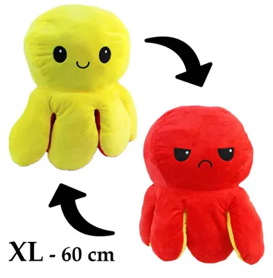 Produktbild von XXL Stimmungs Oktopus rot-gelb Wende Plüschtier - ca. 60 cm
