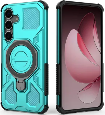 Produktbild von Robuste Handyhülle für Samsung Galaxy S25+ mit Ringhalter Ständer Stoßfest, Magnetisch, Dual-Layer Schutz Türkis